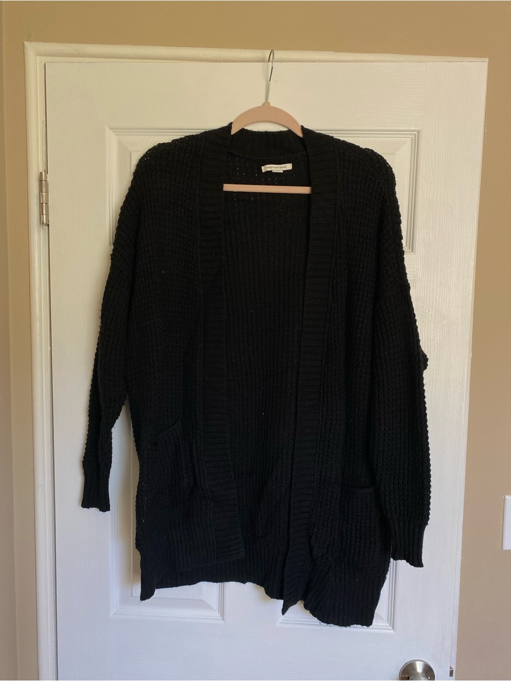 American Eagle Outfitters Black Open-Front Knit Cardigan